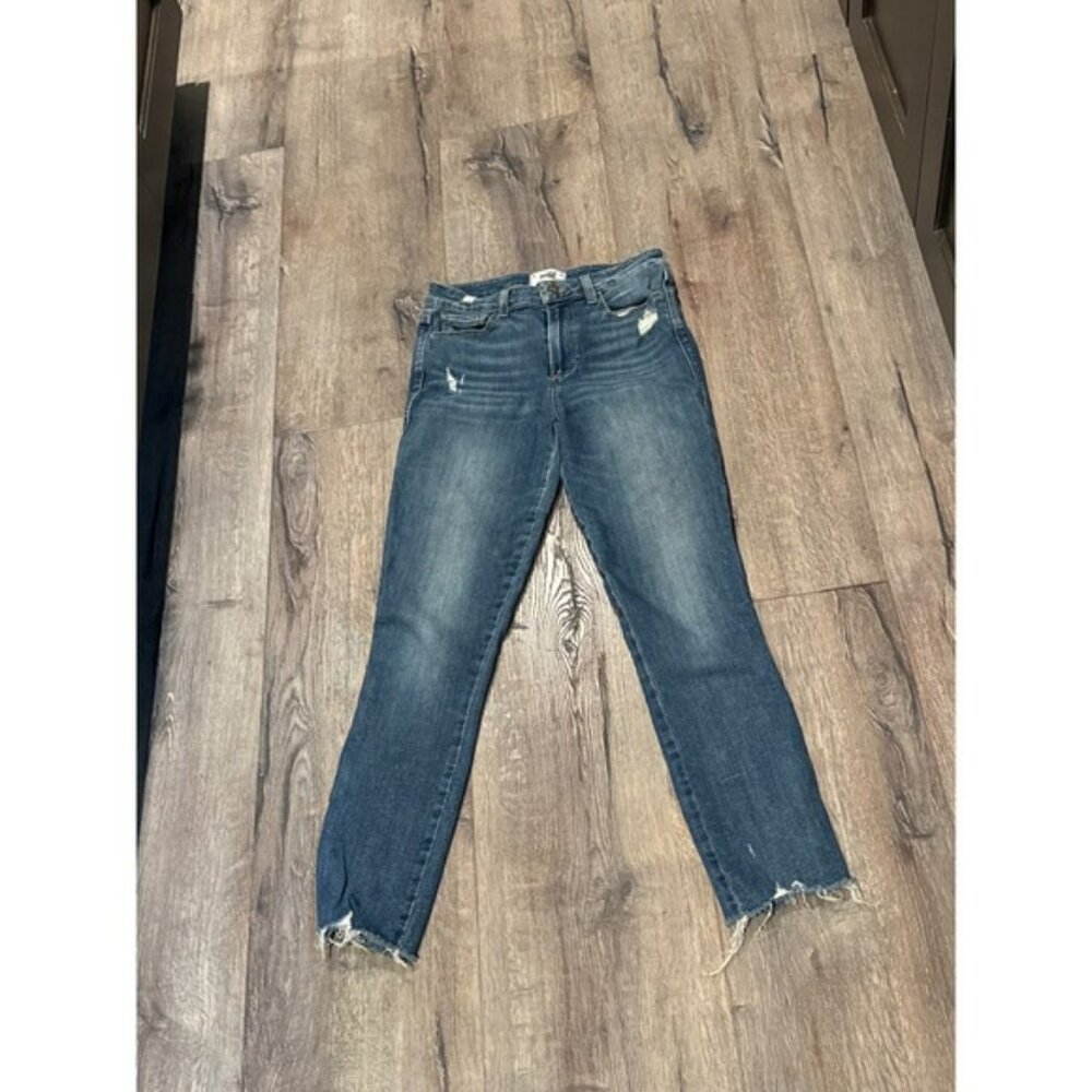 Paige  Distressed Hem Skinny Jeans Ankle Length Denim Blue size 27